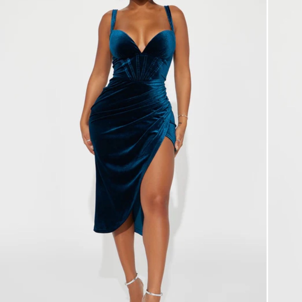 Velvet Dress Midi Dress - Teal
